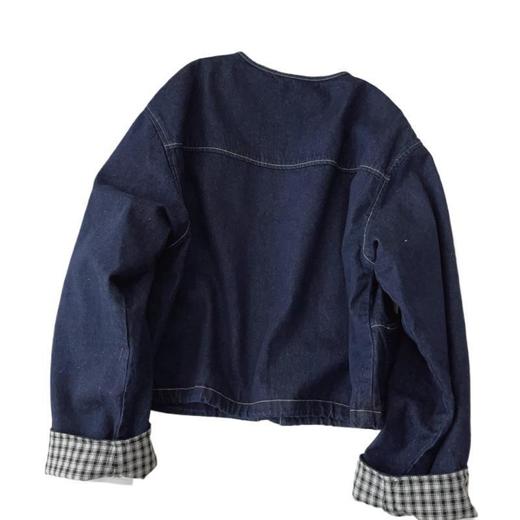 2026年新款韩版宽松外套！显瘦百搭圆领拼接格子牛仔外套女文艺复古上衣！ 商品图4