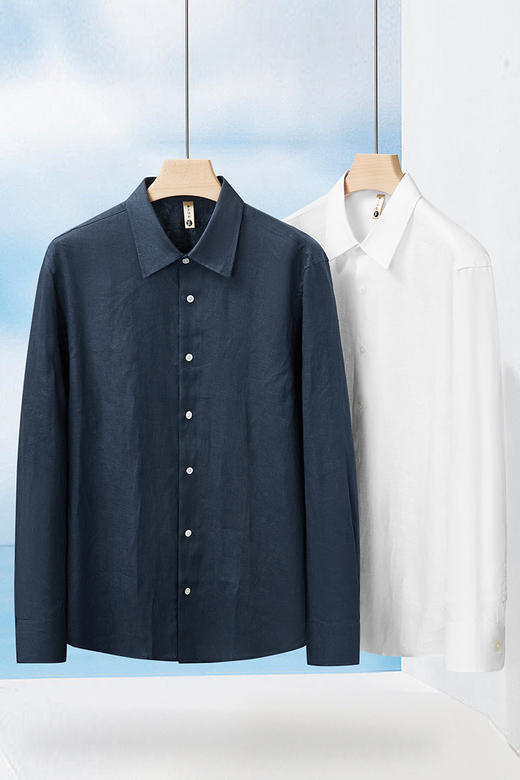 【DG】【亚麻】大依优型大码男装春季长袖翻领衬衫亚麻商务休闲百搭上衣T恤 商品图5