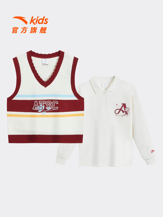 安踏儿童女大童两件套上衣2026年新款女孩篮球针织背心长袖T恤超362621715 商品图1