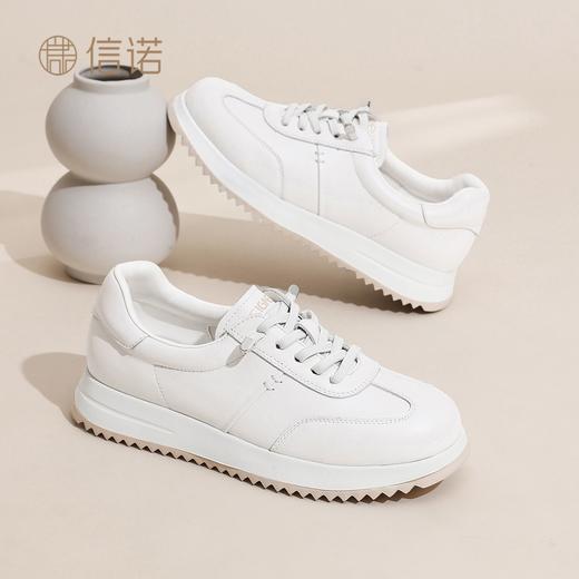 信诺真皮平底德训鞋女鞋2026年春季新款中年妈妈鞋软底运动小白鞋6C5261-1 商品图8
