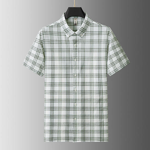 【DG】大依优型大码男装夏季棉麻格子短袖衬衫透气商务休闲短袖T恤300斤 商品图1