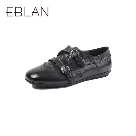 伊伴2026春季复古英伦风布洛克雕花双扣带乐福鞋B26192101 商品图0