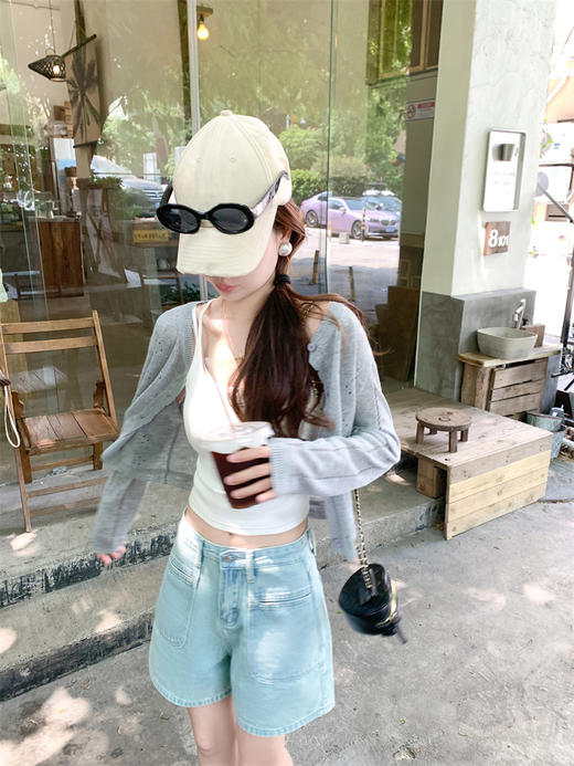 <曾小咸推荐>韩系百搭镂空防晒短款针织开衫 商品图3