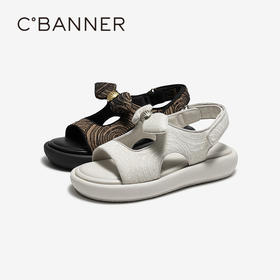 千百度厚底软底休闲凉鞋女2026夏季新款增高度假海边蝴蝶结凉鞋A26381050