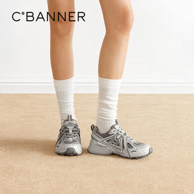 千百度厚底老爹鞋女2026春季新款防撞圆头网面增高透气运动休闲鞋A26107702