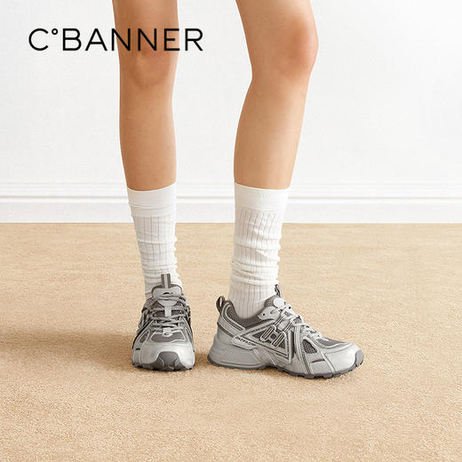 千百度厚底老爹鞋女2026春季新款防撞圆头网面增高透气运动休闲鞋A26107702 商品图0