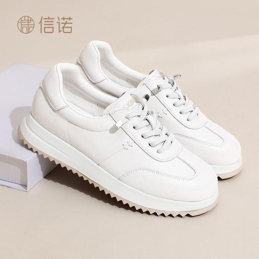 信诺真皮平底德训鞋女鞋2026年春季新款中年妈妈鞋软底运动小白鞋6C5261-1 商品图7