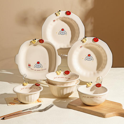 摩登主妇可爱卡通一人食餐具套装陶瓷碗盘高温瓷 商品图4