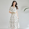 「高货sh」全新升级【铂金会员266/天猫359/差价93】(05358)洛诗琳气质泡泡袖碎花连衣裙2026新款V领收腰中长A字裙女 商品缩略图4