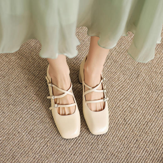 阿么手工女鞋2026新款高跟单鞋交叉带方头法式银色玛丽珍鞋子5CM 商品图3