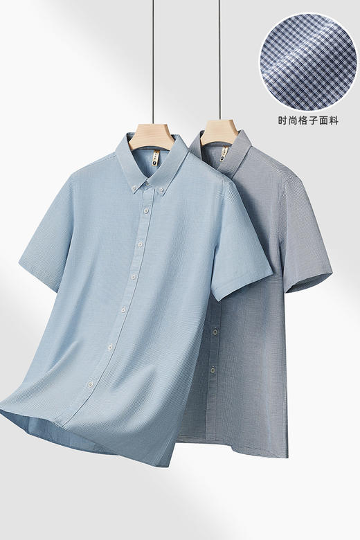 【DG】【亚麻棉】大依优型大码男装夏季细格短袖衬衫商务休闲衬衣男士 商品图5