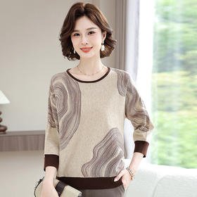 雀说春秋洋气大码打底衫中年女装新款毛衣中老年春装针织上衣 ALWC10-3