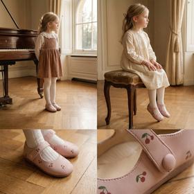 西班牙Little winkaa小温卡新款可爱樱桃舞蹈鞋女宝室内鞋粉色公主鞋LW51008