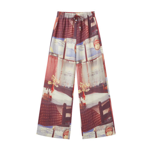 谜底花色阔腿裤长裤2026夏季新品吊坠抽绳度假休闲裤女262MK0634 商品图4