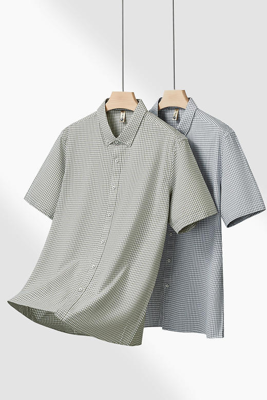 【DG】【纯棉】大依优型大码男装夏季纯色格子短袖衬衫商务休闲T恤300斤 商品图5