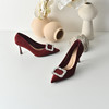 经典鲨2026春专柜款红色优雅尖头水钻6cm新中式婚鞋高跟鞋女KW230-617021 商品缩略图8
