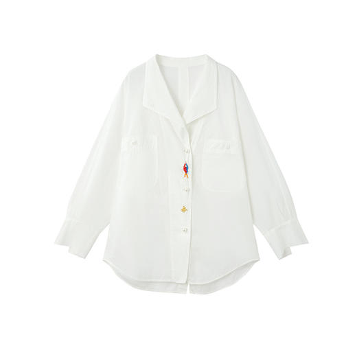 谜底白衬衣中袖2026年夏季新品翻领刺绣清新通勤衬衫女262MC0607 商品图4