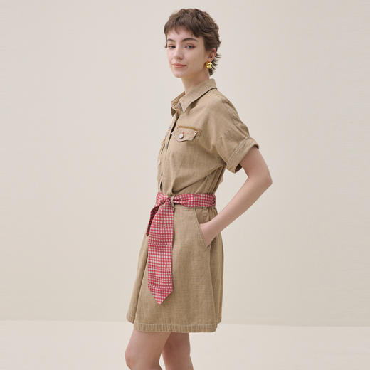 谜底牛仔连衣裙短袖2026夏季新品贴布绣花收腰工装风女262ML0603 商品图1