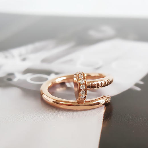 【天然正品】AU750玫瑰金时尚简约高定定制款钉子造型群镶钻石戒指13号（皆取最大值）280226HSD55 商品图4