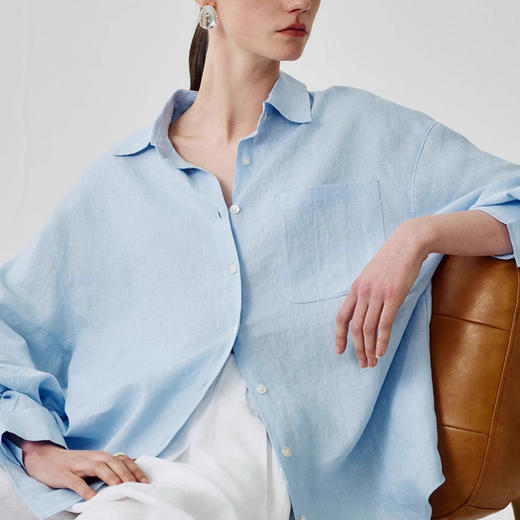 丁摩100%进口亚麻白色女士衬衫松弛高级感宽松长袖衬衣新款上衣ALW3050 商品图3