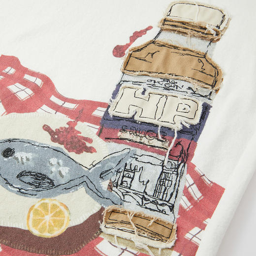 谜底印花T恤短袖2026夏新品趣味红格立体绣花复古活泼女262MT0605 商品图3