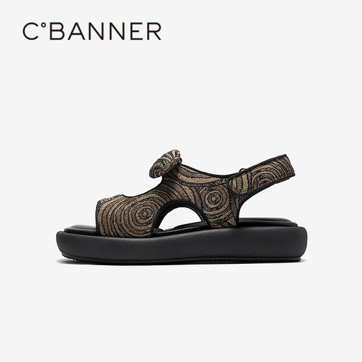 千百度厚底软底休闲凉鞋女2026夏季新款增高度假海边蝴蝶结凉鞋A26381050 商品图2