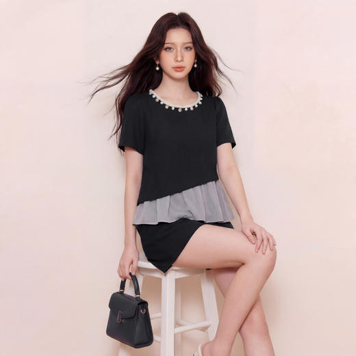 奢姿大码女装2026夏季网纱拼接圆领时尚两件套胖妹妹名媛风套装9962954525 商品图2