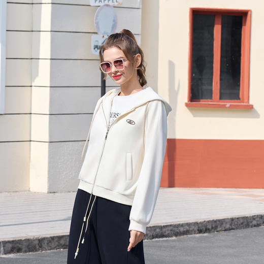 半身缘女装 春季潮流宽松精致刺绣拉链连帽卫衣261113P08040027 商品图3