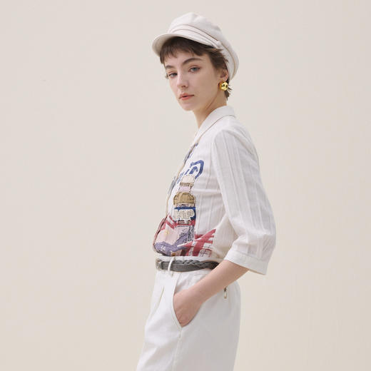 谜底定位印花衬衣分袖2026夏新品复古红格亲肤棉衬衫女262MC0636 商品图1