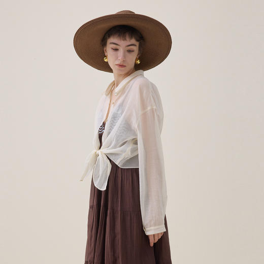 谜底轻薄刺绣衬衣长袖2026夏新品不规则下摆开衫衬衫女262MC0608 商品图1