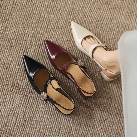 阿么手工女鞋气质通勤简约尖头玛丽珍鞋2026新款包头凉鞋女款4CM 商品图2