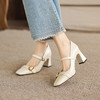 阿么手工女鞋方头复古一字带粗跟高跟鞋皮带扣百搭气质单鞋女7CM 商品缩略图1