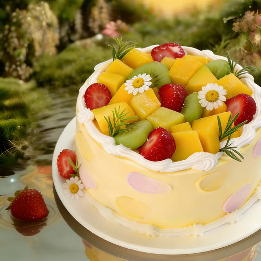 【游园金芒】三层夹心芒果爆汁椰子布丁斑斓糯米动物奶油生日蛋糕26款 商品图2