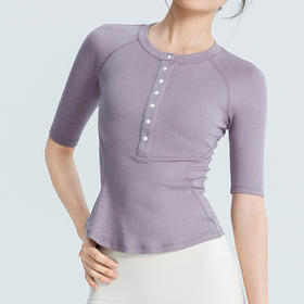 跃牌【周游世界】亨利领半袖T恤修身短款健身运动普拉提上衣TP1031