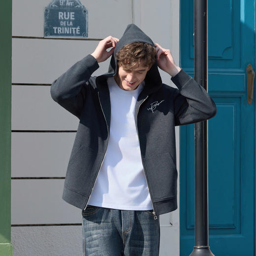 半身缘男装 春季休闲字母刺绣宽松连帽拉链卫衣261112P04510212 商品图1