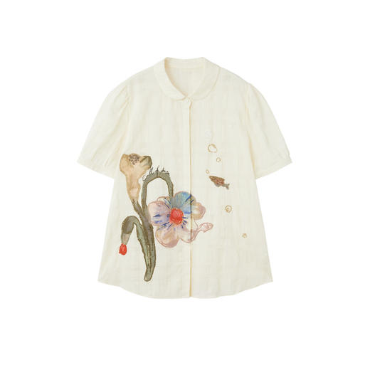 谜底刺绣衬衣短袖2026年夏季新品泡泡袖艺术复古衬衫女262MC0460 商品图4