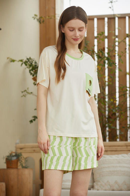 【满2件/99元】【秀黛】女圆领小熊短袖套装女士棉夏季睡衣家居服L2551055T【门店同款】【如遇缺货自动退款，介意勿拍】 商品图3