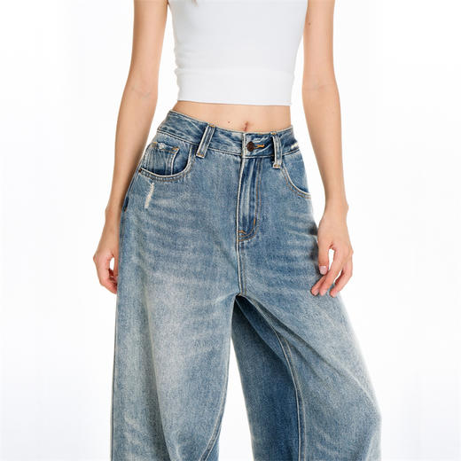 馥迦显瘦复古阔腿牛仔裤 商品图6