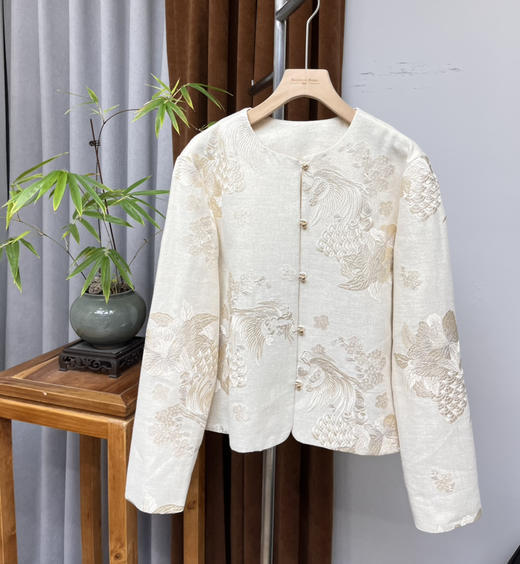 原单新款重磅提花亚麻外套 商品图2