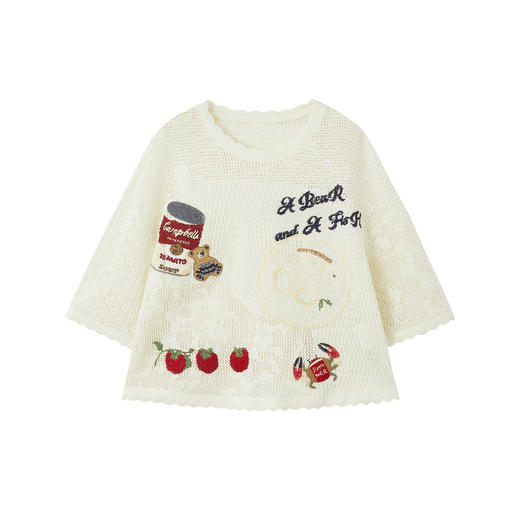 谜底套头针织衫短袖2026年夏季新品提花刺绣舒适毛衣女262MZ0790 商品图4