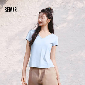 森马短袖T恤女夏季短款修身棉麻纯色正肩套头衫2026新款气质衣服