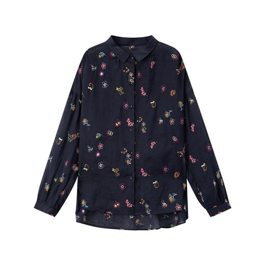 百媚生 纯苎麻刺绣长袖衬衫复古上衣BKDYL2603 商品图4