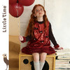littletime女童连衣裙2025秋冬新款红色亮片蝴蝶结加绒花边公主裙 商品缩略图0