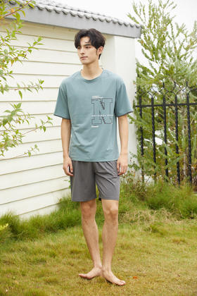 【79元限时秒杀】【秀黛】男圆领字母短袖套装男士夏季睡衣家居服L2550018T【门店同款】【如遇缺货自动退款，介意勿拍】