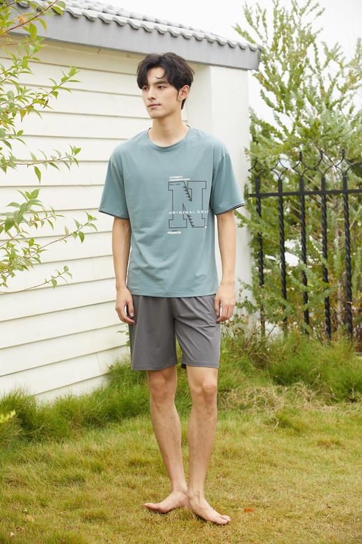 【79元限时秒杀】【秀黛】男圆领字母短袖套装男士夏季睡衣家居服L2550018T【门店同款】【如遇缺货自动退款，介意勿拍】 商品图0