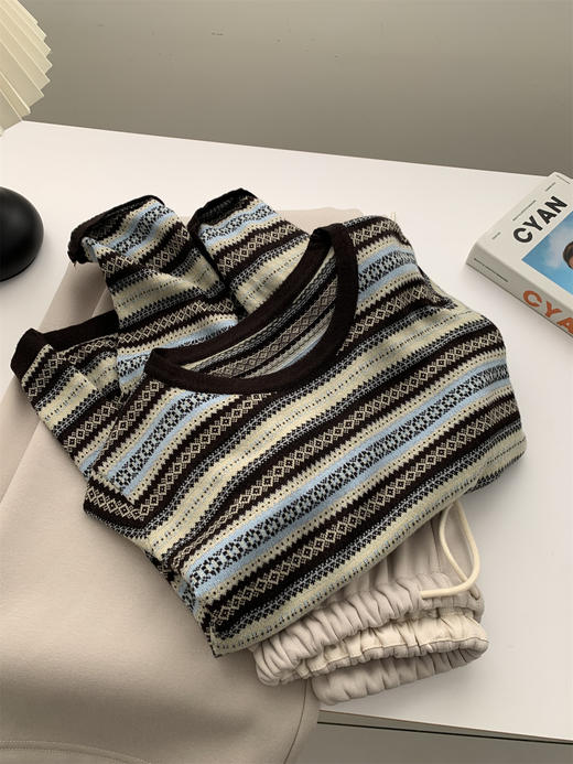 民族风撞色提花针织圆领绵羊毛打底衫！2026女春秋薄款正肩长袖毛衣内搭！ 商品图4