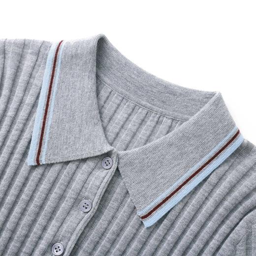 「高货wl」全新升级【铂金会员183/天猫249/差价66】(04717)洛诗琳密织宽条羊毛混纺上衣2026新款经典撞色翻领针织T恤 商品图3