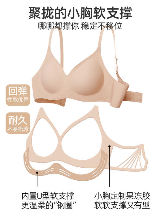 遐【小光圈】无钢圈无尺码小胸聚拢文胸无痕隐形粉底液内衣女夏 商品图1