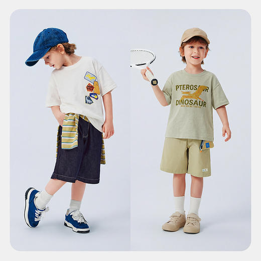 【纯棉】迷你巴拉巴拉男童短袖T恤柔软透气恐龙竹节棉T夏新品2026 商品图3