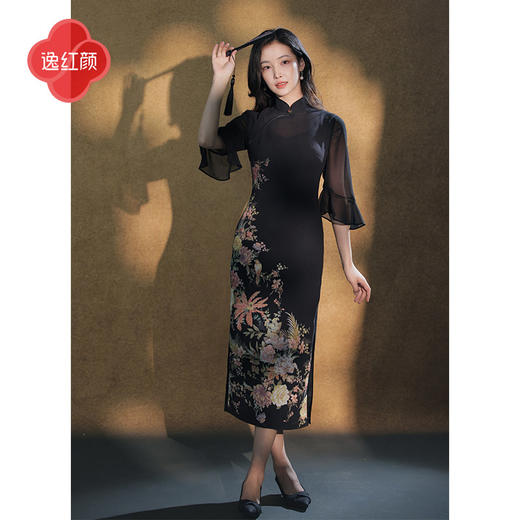 逸红颜《扶盈》2026春季新款定位花透视感中袖改良修身显瘦旗袍女 商品图0